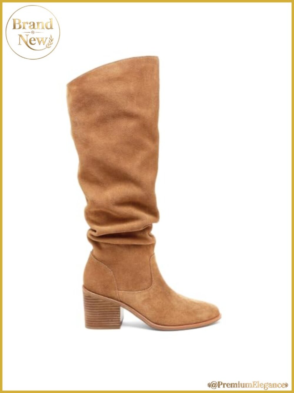 Knee High Boots Women Suede Chunky Block High Heel Slouch Pointed Toe